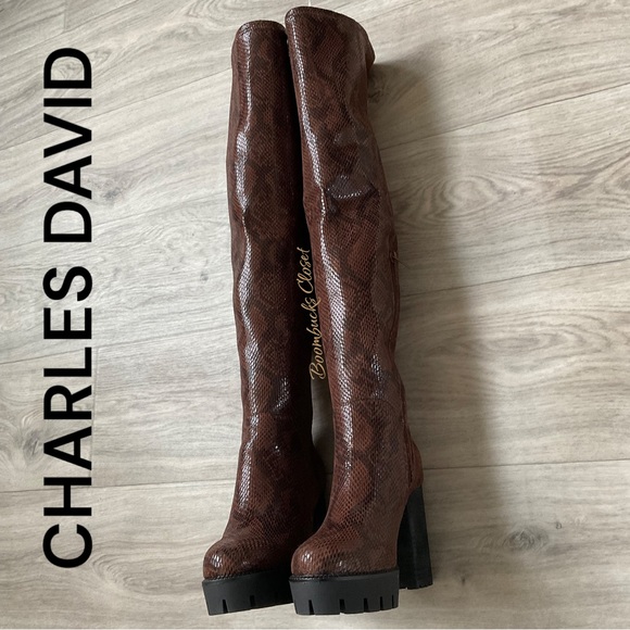 Charles David Warning Snake-Print Over The Knee Platform Boots Lug Sol… - Picture 8 of 16
